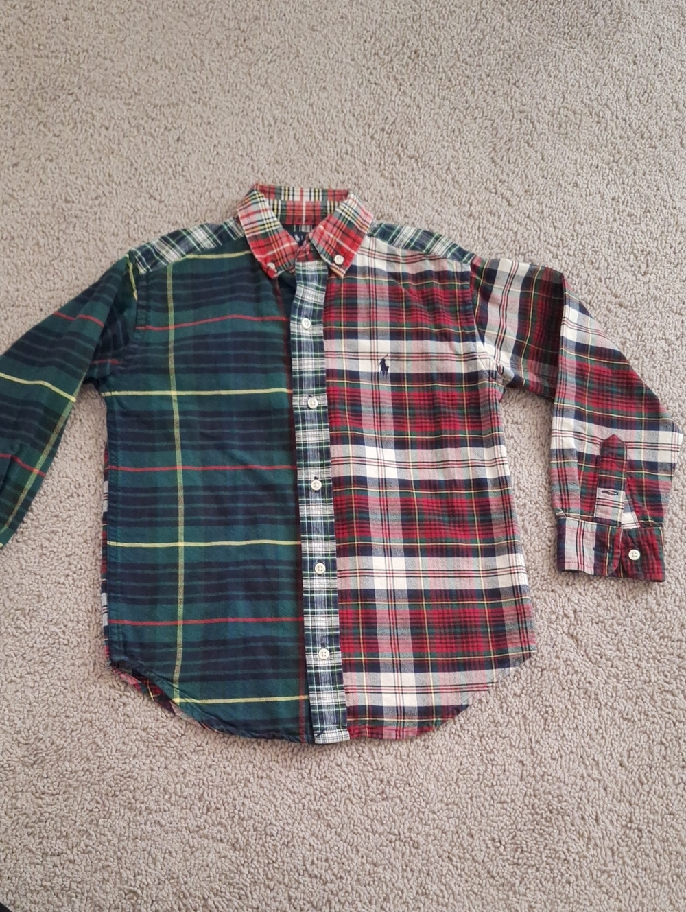 Ralph Lauren Mixed Plaid Button-Down Shirt in Red, Green & Navy Size 6